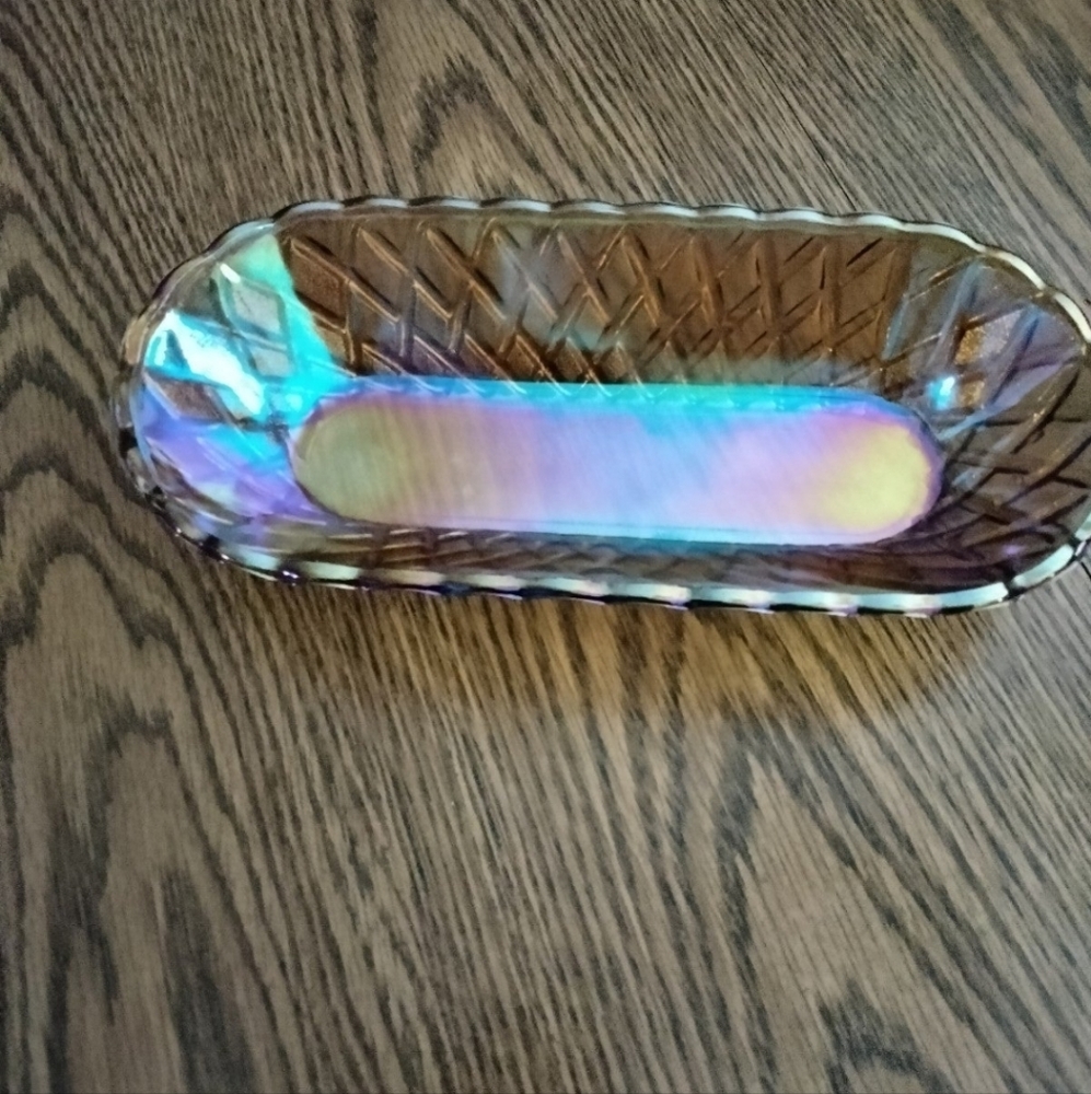 Vintage Marigold Carnival Glass Oblong Candy Dish